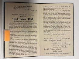 Devotie DP - Overlijden Cyriel Anné Wwe Van Landegem - Verrebroek 1873 - Kieldrecht 1954 - Obituary Notices