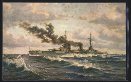 Künstler-AK S.M.S. Von Der Tann In Voller Fahrt  - Guerre