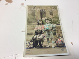 Petit Souvenir D’amitié, Enfant, Fille Garçon, Avec Un Chien Avec Des Fleurs - Andere & Zonder Classificatie