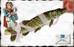 CPA Carte Postale  En Relief Poisson D'Avril Un Poisson Emballé Dans Du Ruban    VM81319 - April Fool's Day