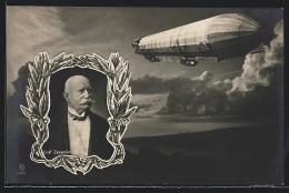 AK Graf Zeppelin Im Porträt, Zeppelin In Den Wolken  - Dirigeables