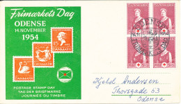 Denmark Stamp's Day Odense 14-11-1954 With H. C. Andersen Cachet And RED CROSS Stamps - Stamp's Day