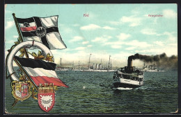 AK Kiel, Kriegshafen, Dampfer Friedrichsort, Wappen  - Warships