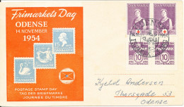 Denmark Stamp's Day Odense 14-11-1954 With H. C. Andersen Cachet And RED CROSS Stamps - Stamp's Day