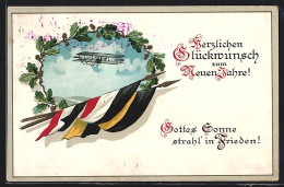 Künstler-AK Flugzeug, Fahnen Deutschlands Und Österreichs  - 1914-1918: 1ère Guerre
