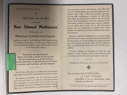 Devotie DP - Overlijden Edmond Mattheeuw Wwe Van Vynckt - Aalter 1865 - Knesselare 1954 - Décès
