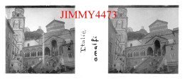 Amalfi - Italie ( Marches Bien Animées ) Plaque De Verre En Stéréo - Taille 44 X 107 Mlls - Diapositivas De Vidrio