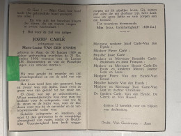 Devotie DP - Overlijden Jozef Carlé Echtg Van Den Eynde - Asse 1909 - 1954 - Obituary Notices