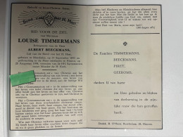 Devotie DP - Overlijden Louise Timmermans Echtg Beeckmans - Meerbeke 1893 - Ninove 1954 - Obituary Notices