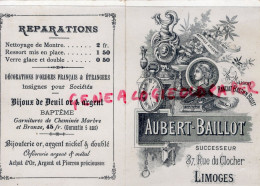 87- LIMOGES-  RARE CARTE AUBERT - BAILLOT- RANCIAT-BASTIEN BISSET- BIJOUTERIE- HORLOGERIE-ORFEVRERIE-37 RUE CLOCHER 1884 - Petits Métiers