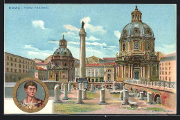 Lithographie Roma, Foro Traiano, Porträt Traiano  - Sonstige & Ohne Zuordnung