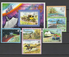 Liberia 1974 UPU Centenary, Space, Trains, Ships Set Of 6 + S/s Imperf. MNH -scarce- - U.P.U.