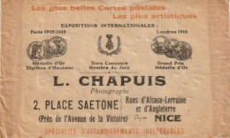 L. CHAPUIS - Photographe - 2 Place Saetone  - Nice  (pochette Pour Photo) - Otros & Sin Clasificación