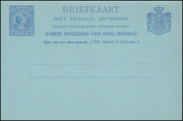 Postkarte P 21b Wilhelmina Doppelkarte 5 C. Ultramarin 1894, Ungebraucht **/MNH - Postal Stationery