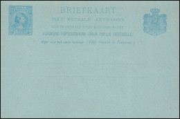 Postkarte P 21a Wilhelmina Doppelkarte 5 C. Blau 1891, Ungebraucht ** / MNH - Ganzsachen