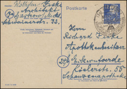 Postkarte P 36a/01 Engels 10 Pf. Mit DV M 301 / 8088, SSt GÜSTROW 3.1.49 - Covers & Documents