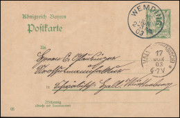 Bayern Postkarte P 60 Von WEMDING 16.6.1903 Nach HALL (SCHWÄBISCH) 17.6.03 - Postwaardestukken