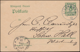 Bayern Postkarte P 60 Von AIDENBACH 16.3.1903 Nach HALL (SCHWÄBISCH) 17.5.03 - Ganzsachen