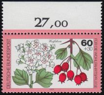 1026 Bäume 60+30 Pf Weißdorn ** Oberrand - Unused Stamps