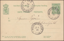 Luxemburg Postkarte P 53 Aus WEISWAMPACH 20.4.1899 Nach TROISVIERGES 20.4.99 - Sonstige & Ohne Zuordnung