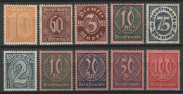 65-74 Dienstmarken Jahrgang 1921/22 Komplett, 10 Werte Postfrisch ** - Dienstmarken