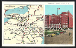 AK Elmira, NY, Mark Twain Hotel And Map Of The Town  - Altri & Non Classificati