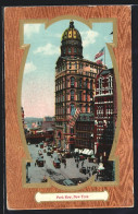 Präge-AK New York, NY, View Over Park Row With Trams, In Imitational Wooden Passepartout  - Altri & Non Classificati