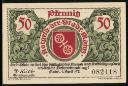 Notgeld Mainz 1921, 50 Pfennig, Adlerfibel D. Kaiserlichen Gisela U. Wappen V. Mainz  - [11] Emissions Locales