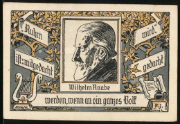 Notgeld Eschershausen In Braunschweig 1921, 1 Mark, Profil Von Wilhelm Raabe, Lyra, Wilhelm Raabe`s Geburtshaus  - [11] Emissions Locales