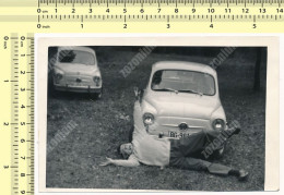 REAL PHOTO Old Car Fiat 750 Boy Liyng On Grass Serbia PHOTO Snapshot - Automobile