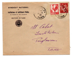 1945 -enveloppe Affr.50c Coq+1f50 Iris Oblitérés Cuq-Toulza (Tarn) - Tarif Du 1er Mars 45 Lettre Second échelon De Poids - 1944 Coq Et Marianne D'Alger