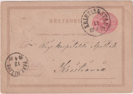 * SWEDEN > 1881 POSTAL HISTORY > 10o Stationary Card From Kristianstad, Clear Arrival Seal - Covers & Documents