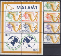 Malawi 1974 UPU Centenary Set Of 4 + S/s MNH - U.P.U.