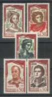 FRANCE - 1961, FRENCH COMEDIANS STAMPS COMPLETE SET OF 5, UMM (**). - Neufs