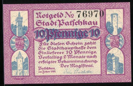 Notgeld Patschkau 1921, 10 Pfennig, Türme Mit Stadtwappen  - [11] Local Banknote Issues