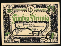Notgeld Eutin, 50 Pfennig, Wappen Der Holsteinischen Schweiz, Landkarte, Ornamente, Tempel Im Schlossgarten  - [11] Local Banknote Issues