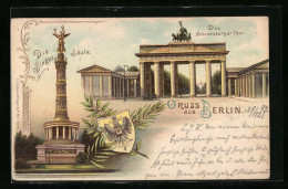 Lithographie Berlin, Das Brandenburger Tor Und Die Siegessäule  - Other & Unclassified