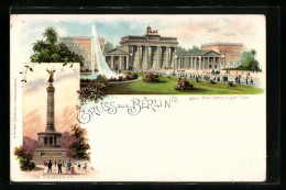 Lithographie Berlin, Das Brandenburger Tor, Die Siegessäule  - Sonstige & Ohne Zuordnung