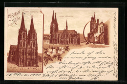 Lithographie Köln, Westseite U. Südseite Des Kölner Doms, St. Martinskirche  - Autres & Non Classés