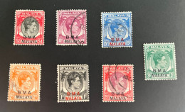 (stamps 29-5-2024) 7 USED Stamps - Malaysia OVER-PRINT - B M A (Military WWII) - Malaya (British Military Administration)