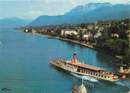 Bateaux - Bateaux Promenade - Evian Les Bains - Vue Aérienne - La Suisse Sortant Du Port - Au Fond Les Memises - CPM - V - Autres & Non Classés