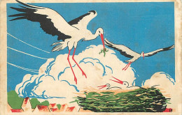Animaux - Oiseaux - Art - Dessin - Peinture - Cigognes - CPM - Voir Scans Recto-Verso - Vögel