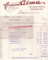 87- LIMOGES- FACTURE FERNAND ALMA- PAPIERS PEINTS DECORATION-20 BOULEVARD GAMBETTA-1925 - Petits Métiers