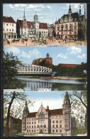 AK Halle A. S., Marktplatz Mit Altem Und Neuem Rathaus, Burgruine Giebichenstein, Zivilgericht  - Other & Unclassified