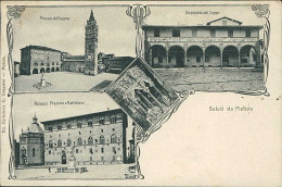 PISTOIA - SALUTI / VEDUTINE - PIAZZA DEL DUOMO / OPEDALE / PALAZZO PRETORIO - ED. GRAZZINI - SPEDITA 1907 (20903) - Pistoia