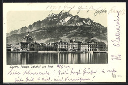 AK Luzern, Bahnhof Und Post Mit Pilatus  - Lucerna