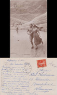 Bonne Annee/Künstlerkarte - Neujahr - Liebespaar Beim Schlittschuhlaufen 1914  - Nouvel An