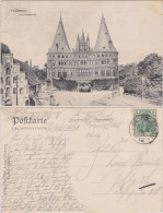 Ansichtskarte Lübeck Holstentor, Straßenpartie 1908 - Autres & Non Classés