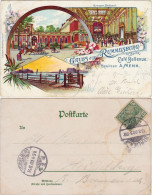 Litho AK Rummelsburg-Berlin Cafe Bellevue 3 Bild Litho - Innen - Außen 1900  - Autres & Non Classés