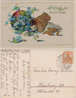 Ansichtskarte  Prägekarte Neujahr - Blumen, Würfel, Münzen 1917 Prägekarte - Nouvel An